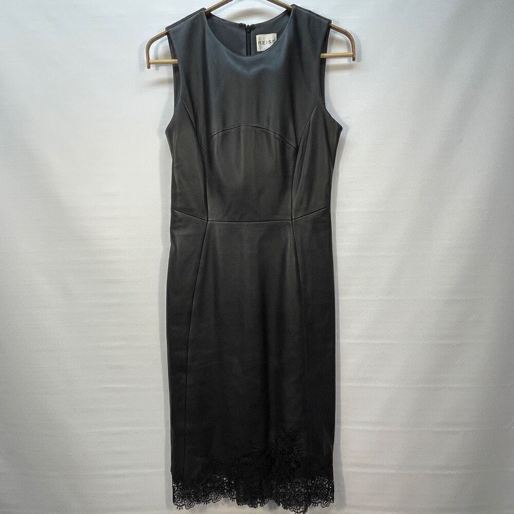 Reiss Black Lamb Leather Sleeveless Floral Lace Bodycon Dress Size 2